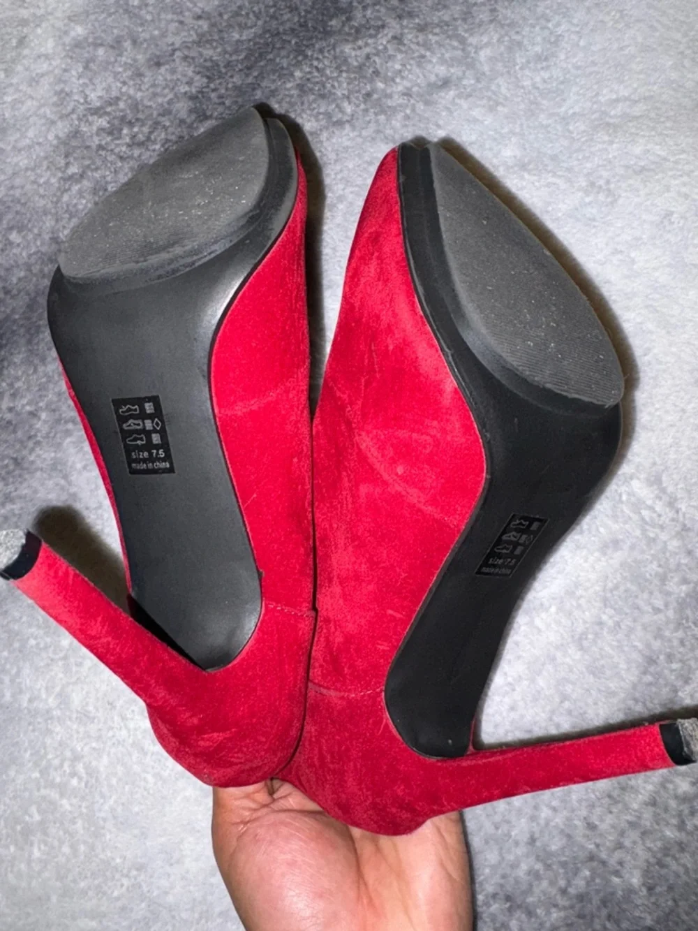 Michael Antonio Red Faux‎ Suede Velvet Front Zip Stiletto Ankle Booties Size 7.5